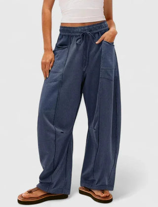 Priscilla Seamed Barrel Leg Pants in Navy