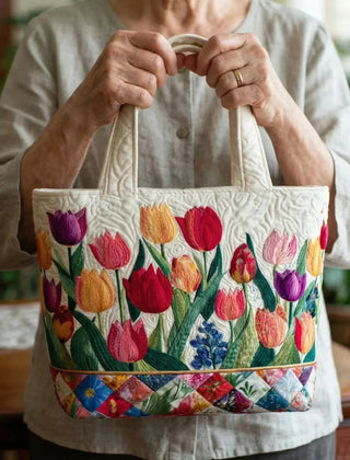 Ramona Tulip Garden Tote Bag in Cream