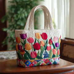 Ramona Tulip Garden Tote Bag in Cream