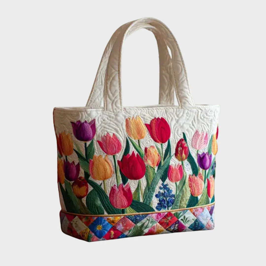 Ramona Tulip Garden Tote Bag in Cream