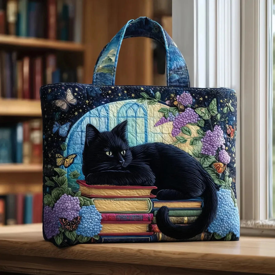 Raquel Black Cat Library Tote Bag in Navy