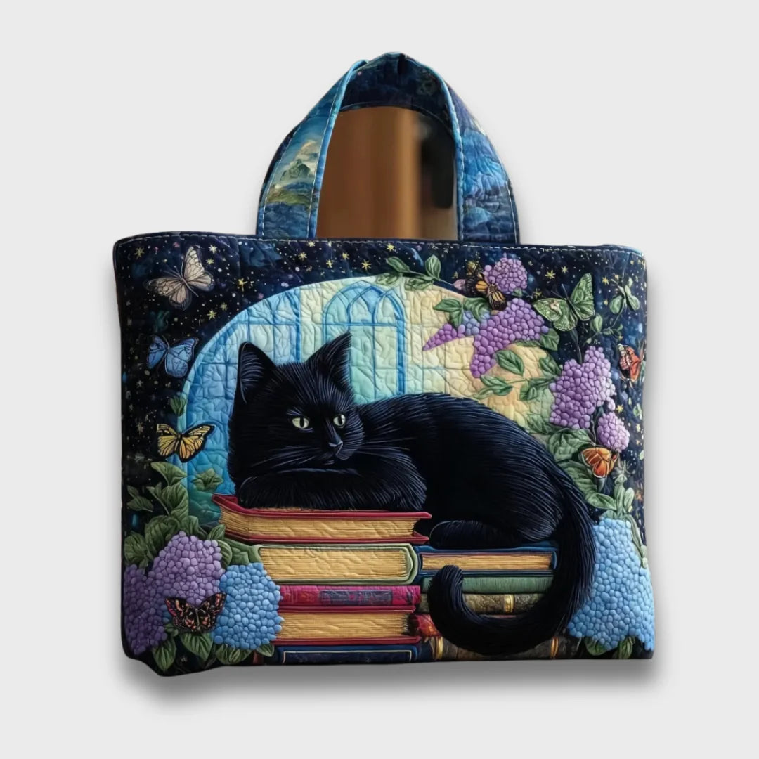 Raquel Black Cat Library Tote Bag in Navy