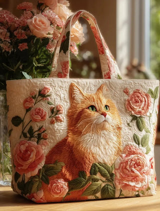 Rebecca Rose Garden Cat Tote Bag in Cream