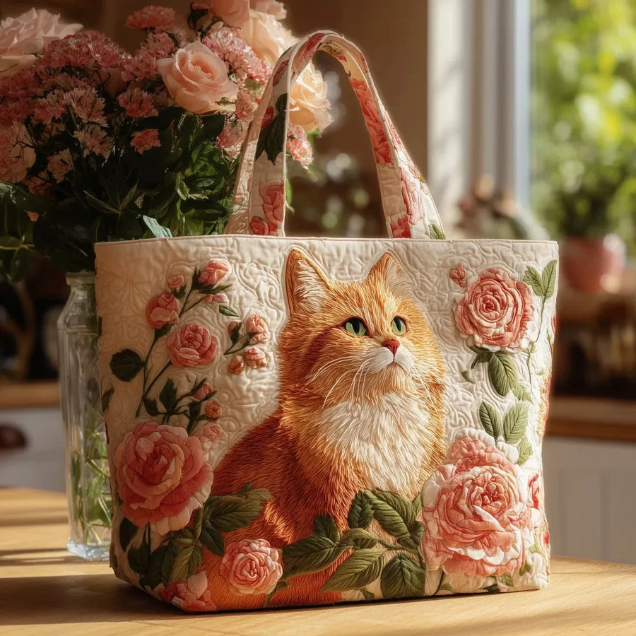 Rebecca Rose Garden Cat Tote Bag in Cream