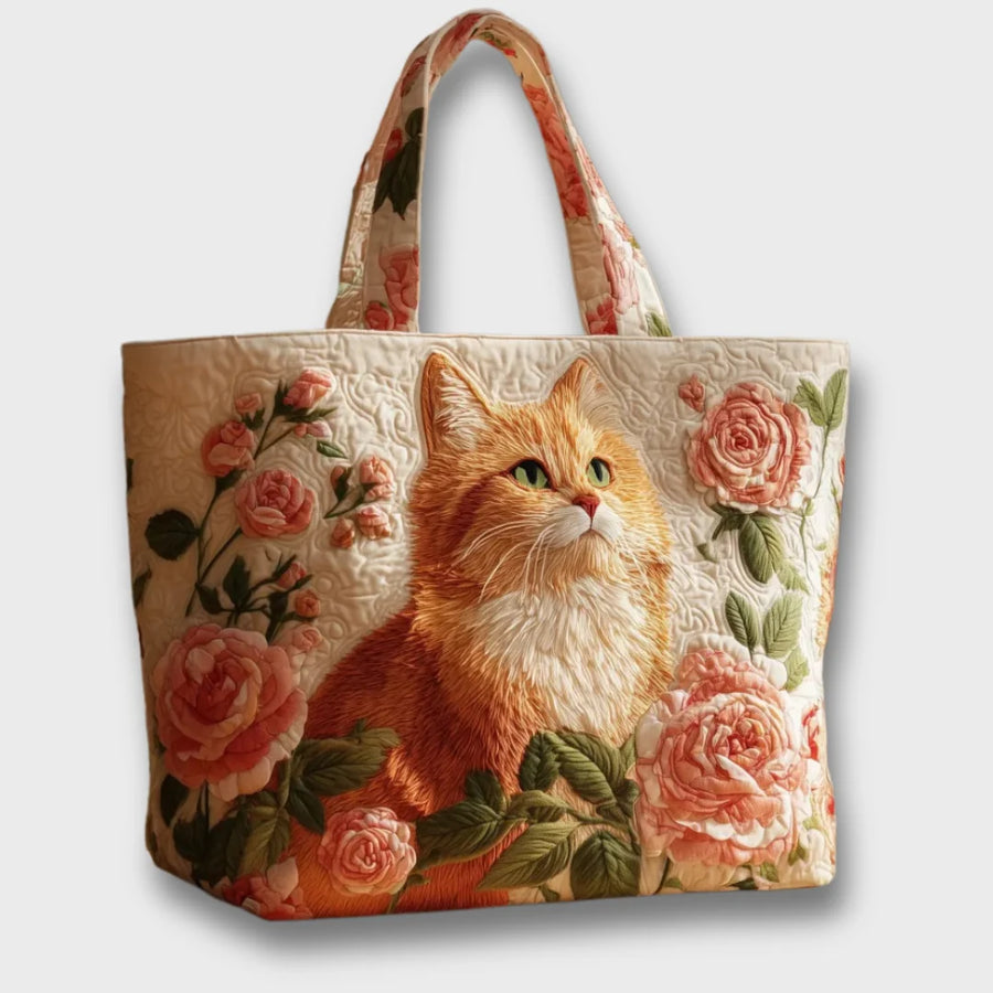 Rebecca Rose Garden Cat Tote Bag in Cream
