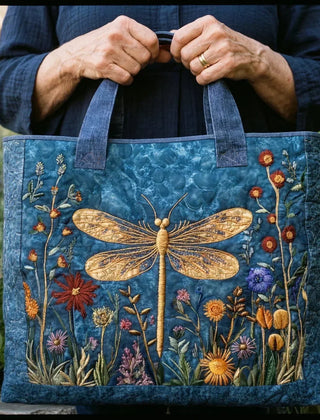 Regina Golden Dragonfly Tote Bag in Blue