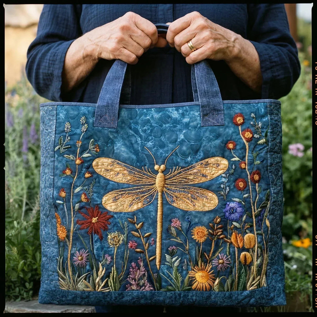 Regina Golden Dragonfly Tote Bag in Blue