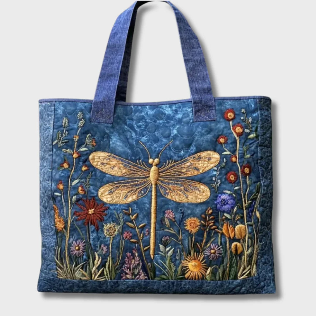 Regina Golden Dragonfly Tote Bag in Blue