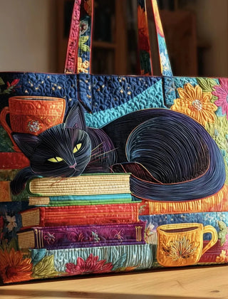 Rhoda Cozy Cat and Books Tote Bag in Multicolour
