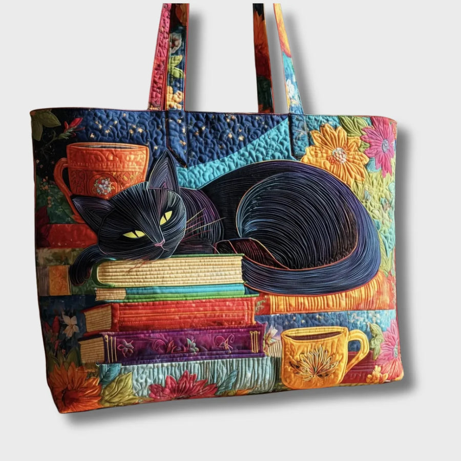 Rhoda Cozy Cat and Books Tote Bag in Multicolour