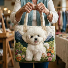 Rita Fluffy White Dog Tote Bag in Cream