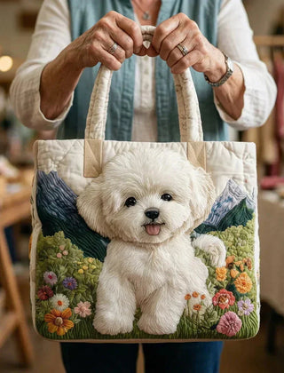 Rita Fluffy White Dog Tote Bag in Cream
