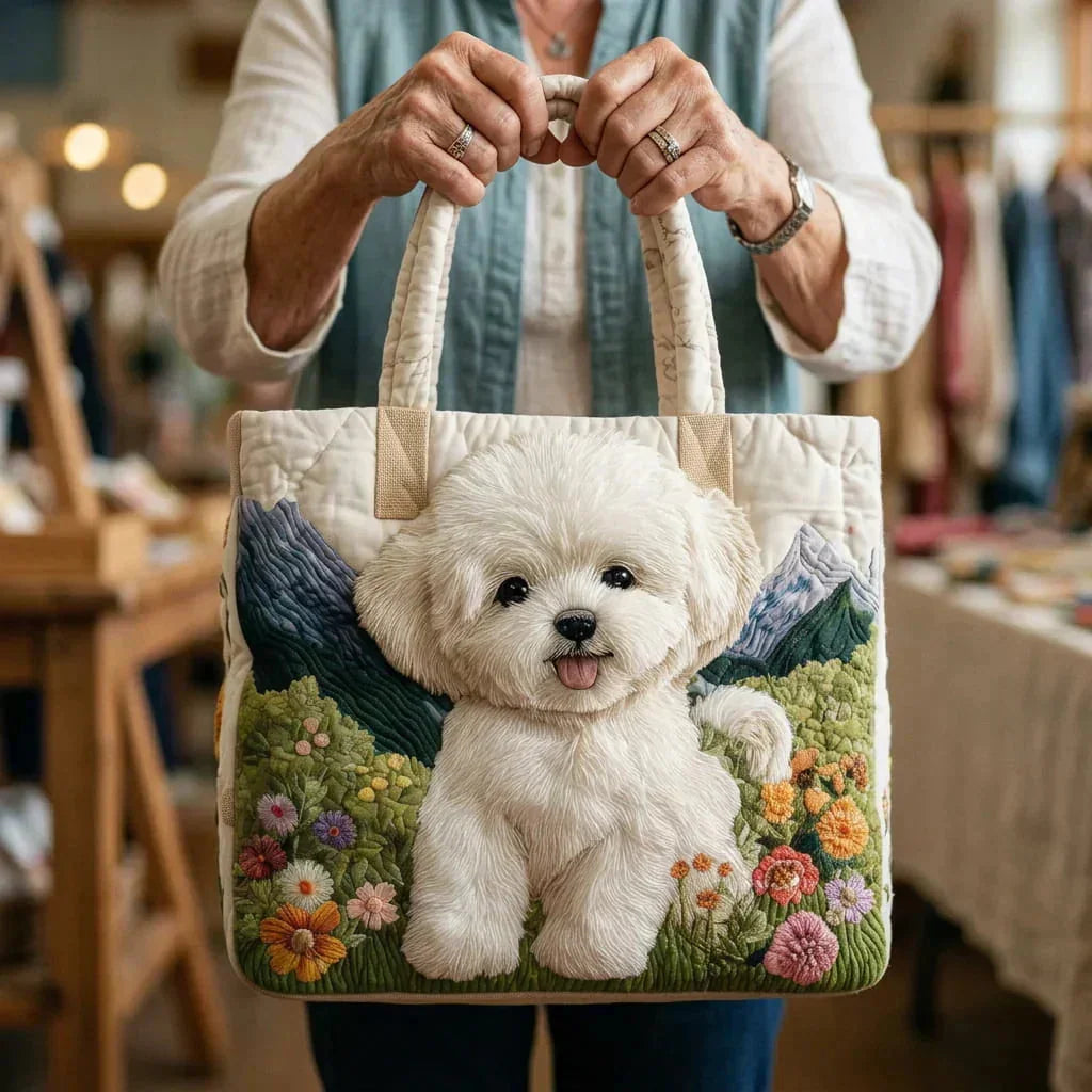 Rita Fluffy White Dog Tote Bag in Cream