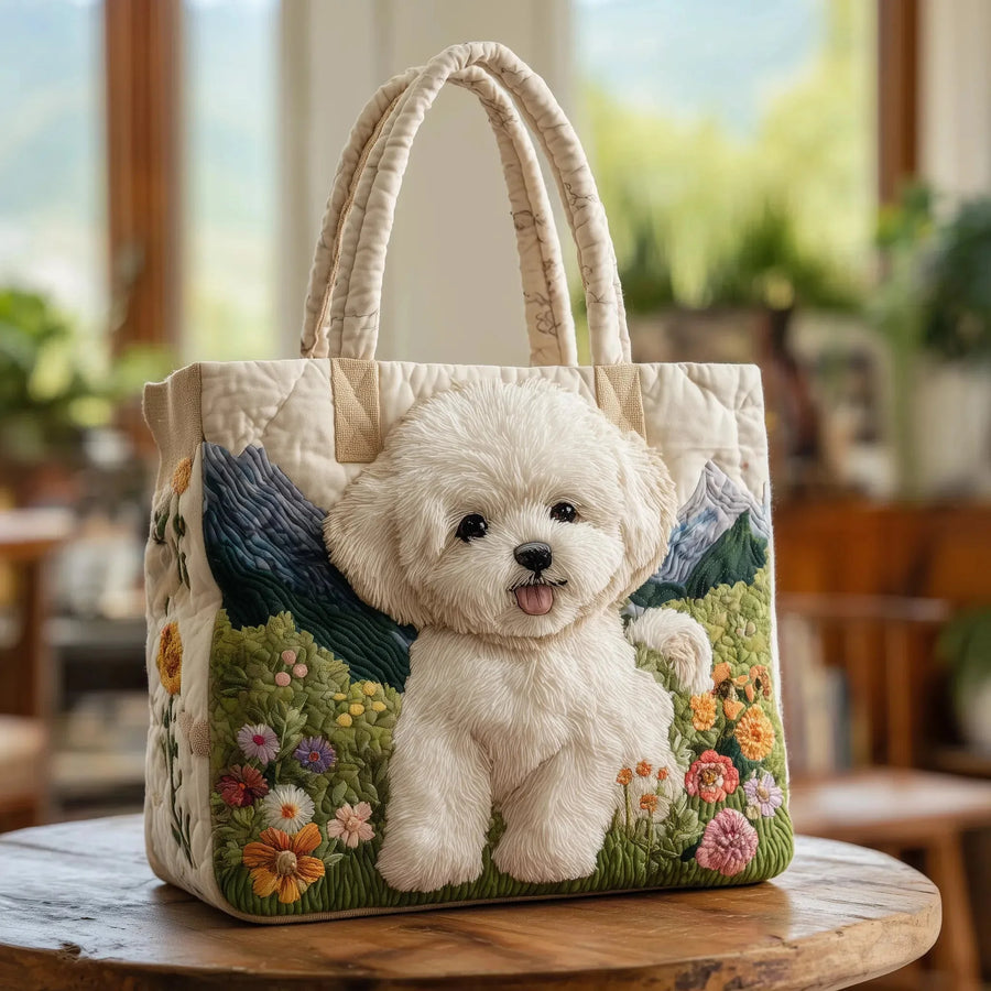 Rita Fluffy White Dog Tote Bag in Cream