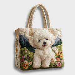 Rita Fluffy White Dog Tote Bag in Cream