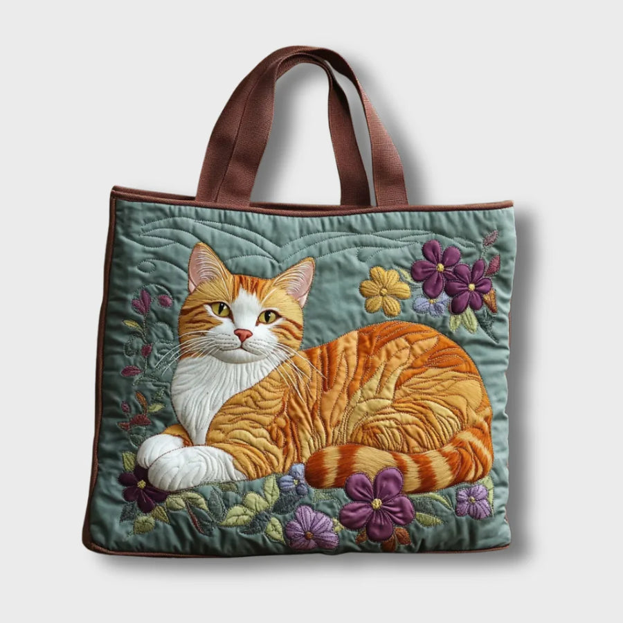 Rosa Resting Tabby Cat Tote Bag in Teal