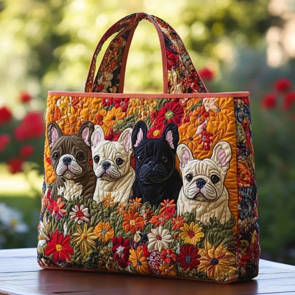 Ruth French Bulldog Garden Tote Bag in Orange