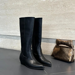 Sabrina Pointed Toe Knee-High Boots in Black