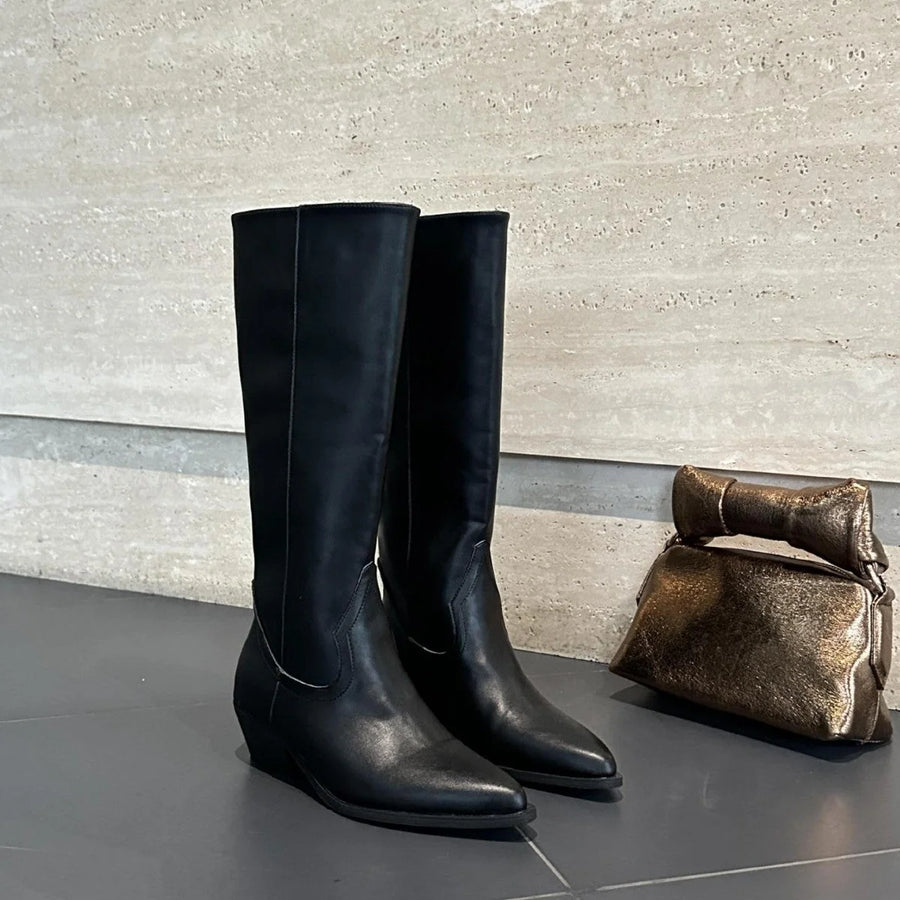 Sabrina Pointed Toe Knee-High Boots in Black