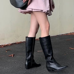 Sabrina Pointed Toe Knee-High Boots in Black