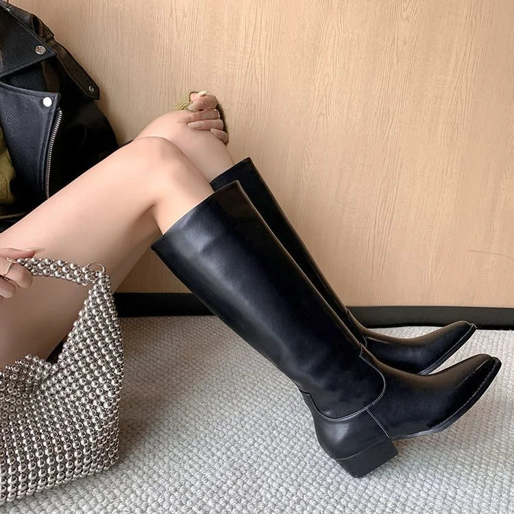 Sabrina Pointed Toe Knee-High Boots in Black