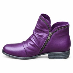 Sally Ruched Side-Zip Ankle Boots in Purple