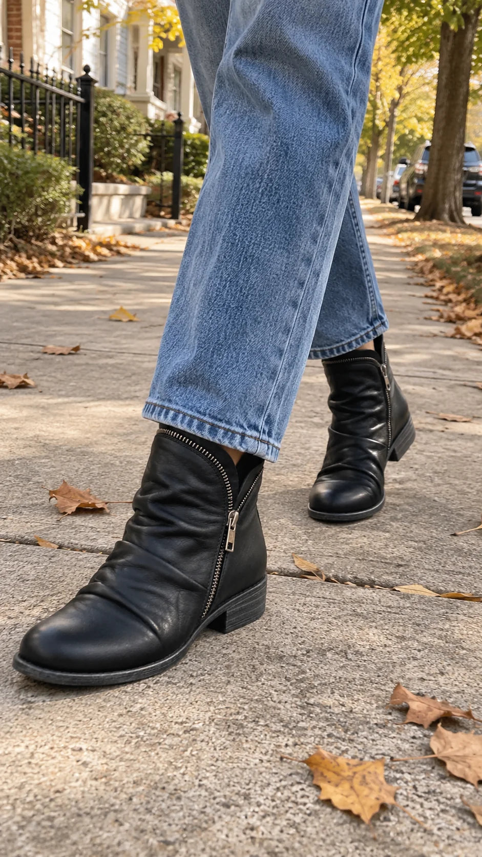 Sally Ruched Side-Zip Ankle Boots in Black