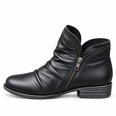 Sally Ruched Side-Zip Ankle Boots in Black