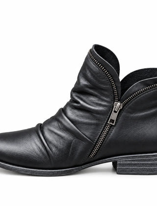 Sally Ruched Side-Zip Ankle Boots in Black
