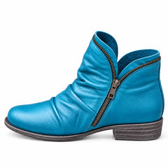 Sally Ruched Side-Zip Ankle Boots in Blue