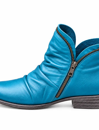 Sally Ruched Side-Zip Ankle Boots in Blue