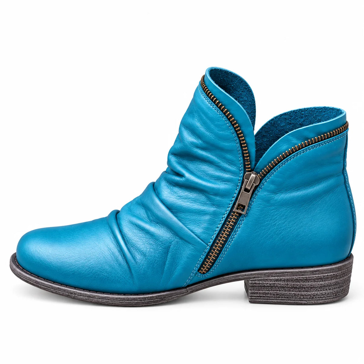 Sally Ruched Side-Zip Ankle Boots in Blue