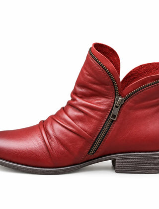Sally Ruched Side-Zip Ankle Boots in Red