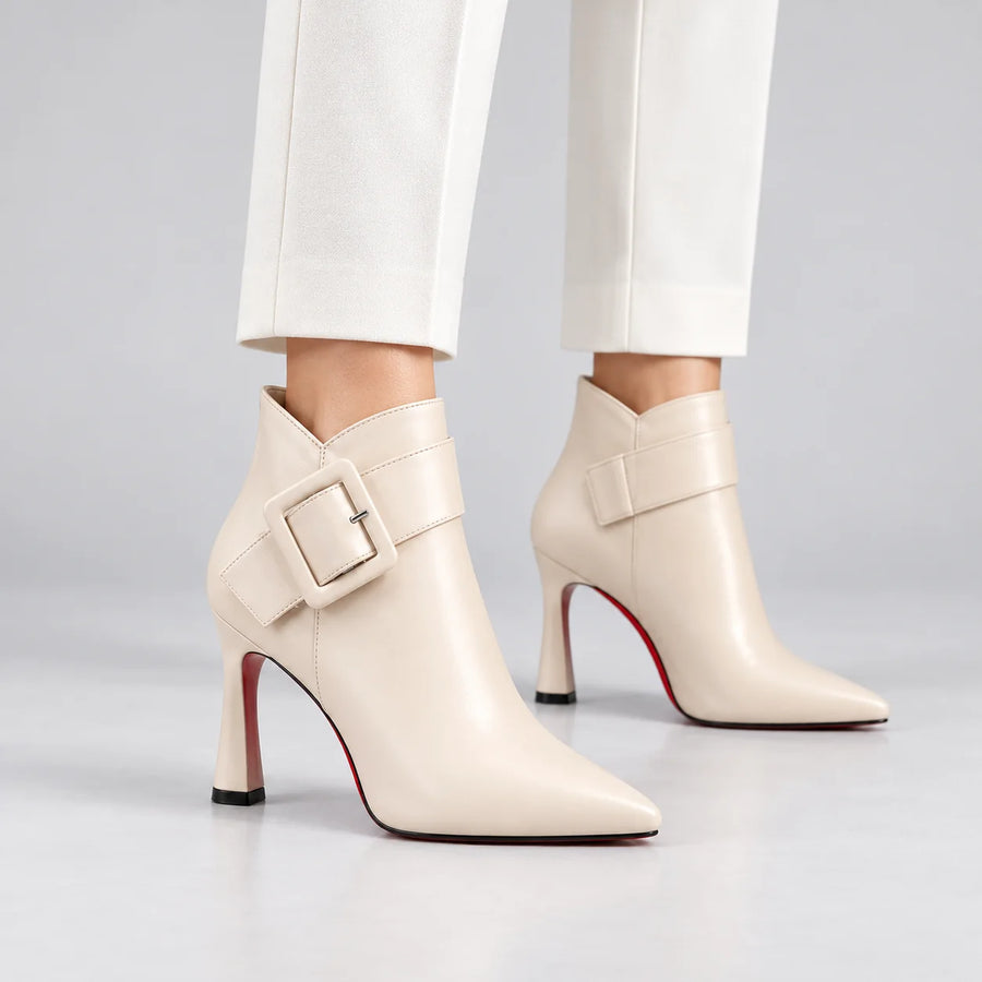 Samantha Statement Buckle Ankle Boots in Ivory