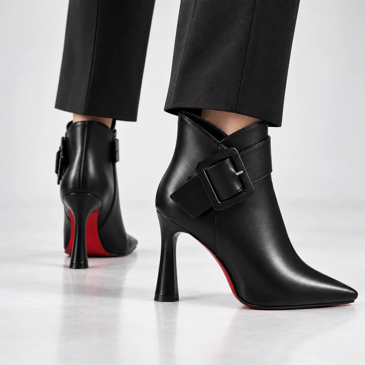 Samantha Statement Buckle Ankle Boots in Black