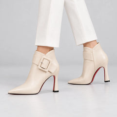 Samantha Statement Buckle Ankle Boots in Ivory