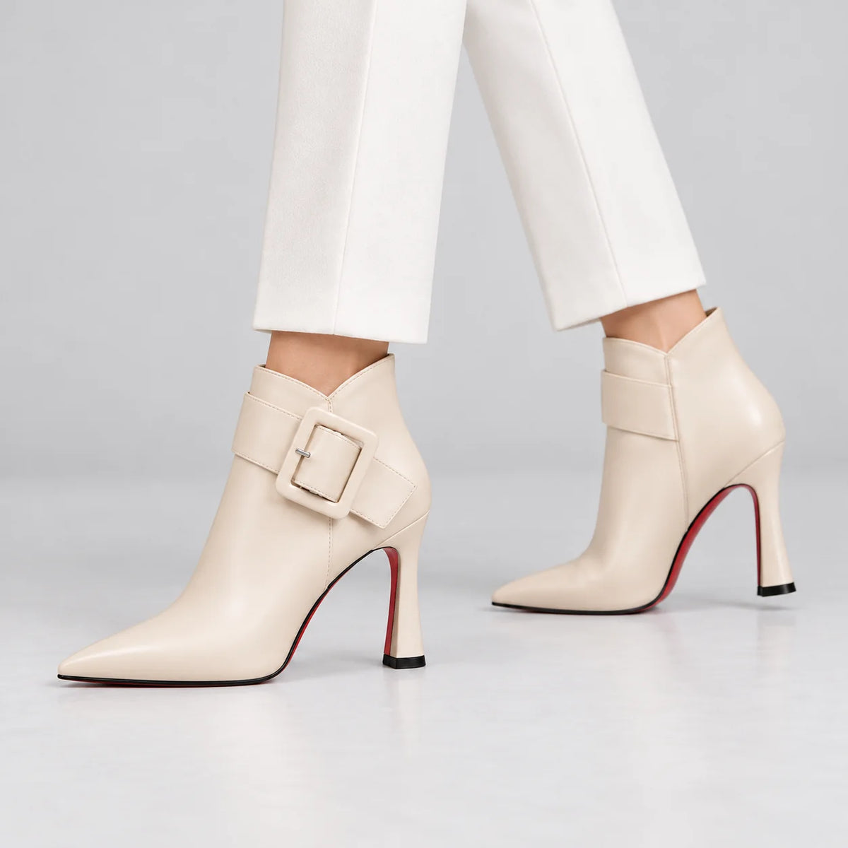 Samantha Statement Buckle Ankle Boots in Ivory