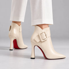 Samantha Statement Buckle Ankle Boots in Ivory