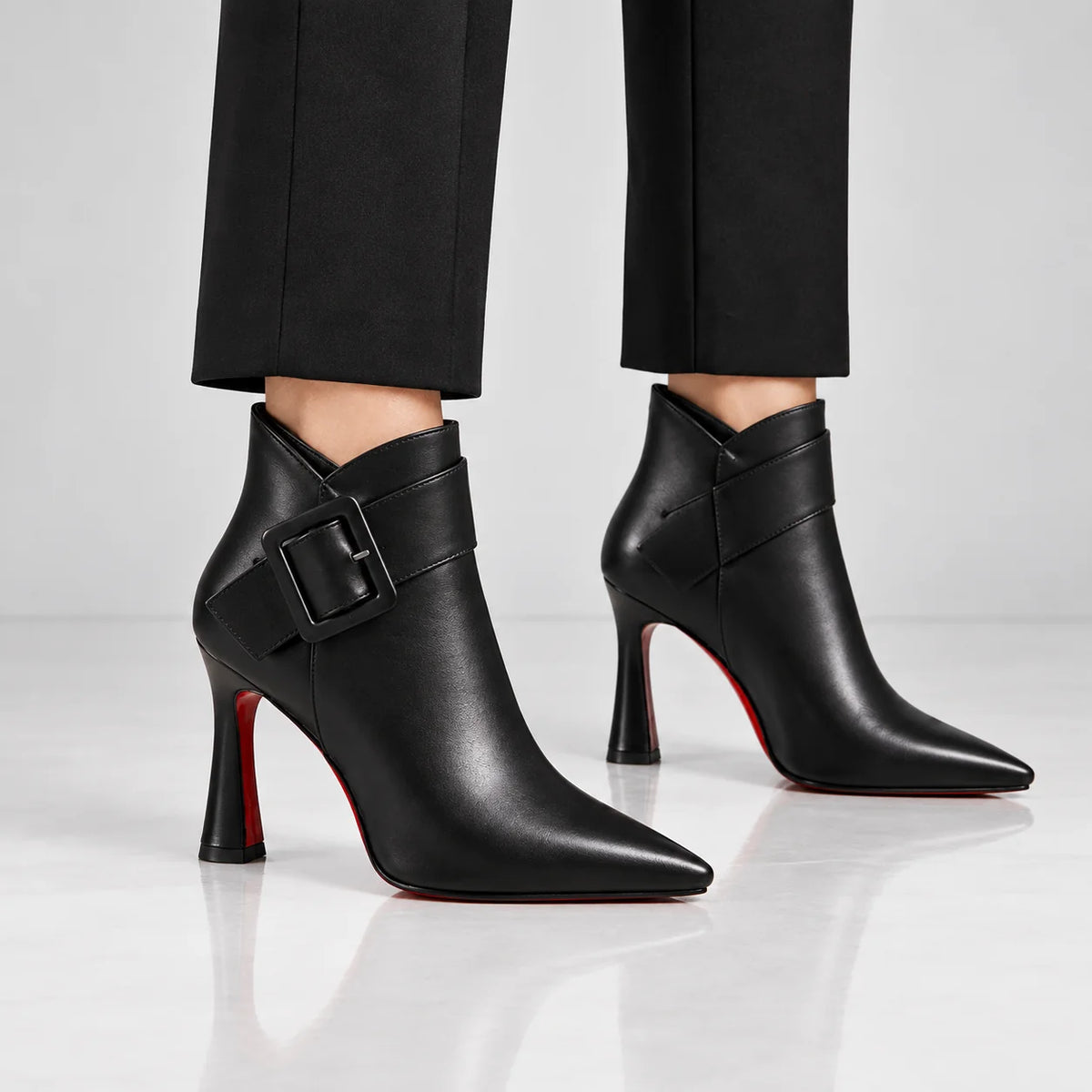 Samantha Statement Buckle Ankle Boots in Black