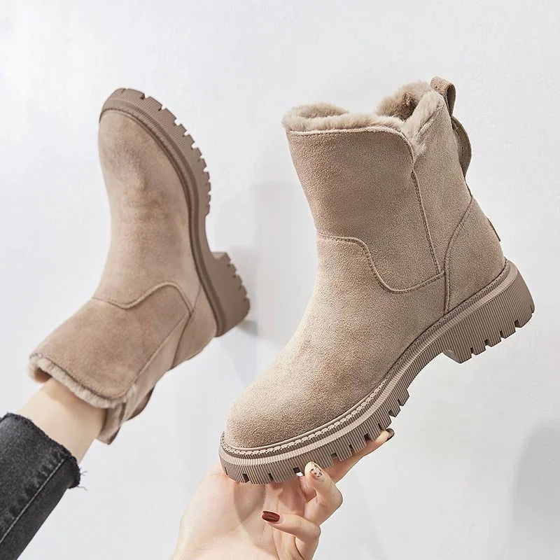 Sandra Side-Zip Plush Lined Winter Boots in Beige