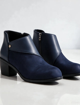 Sarah Wrap Detail Block Heel Ankle Boots in Navy