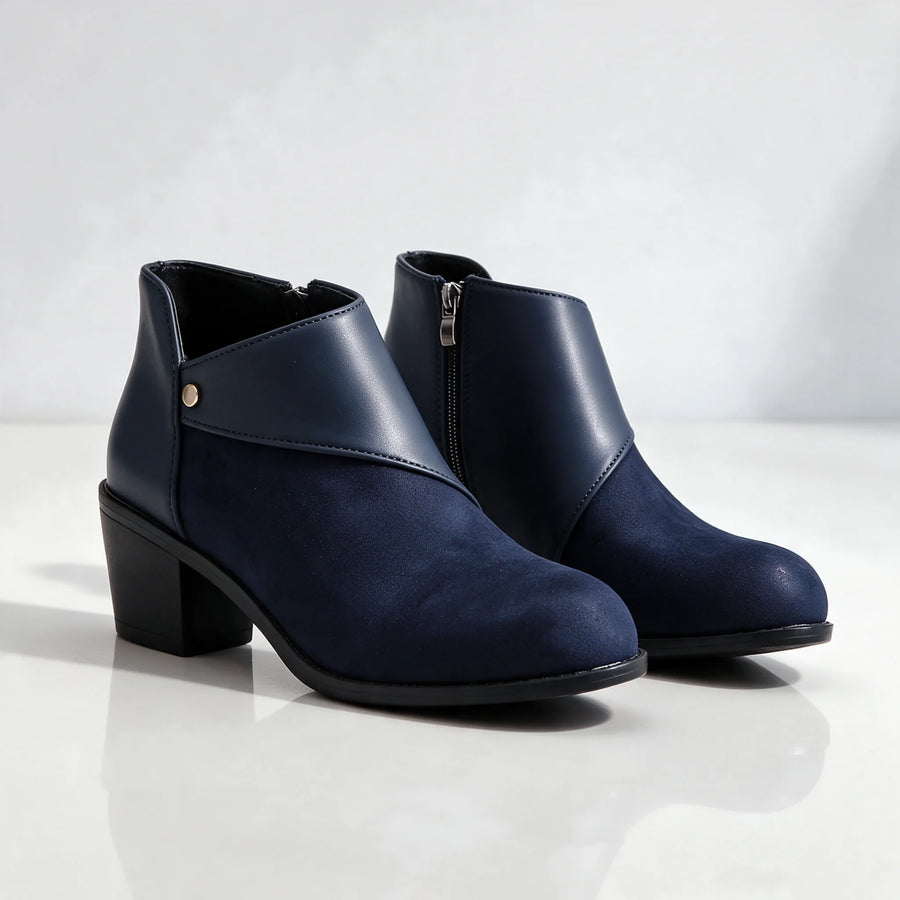 Sarah Wrap Detail Block Heel Ankle Boots in Navy