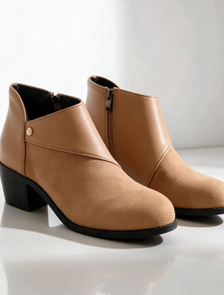 Sarah Wrap Detail Block Heel Ankle Boots in Light Brown