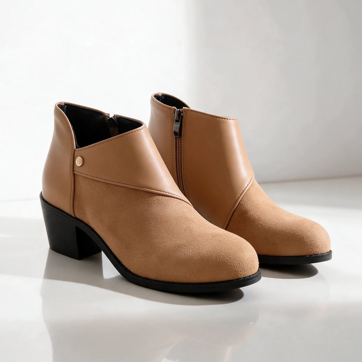 Sarah Wrap Detail Block Heel Ankle Boots in Light Brown