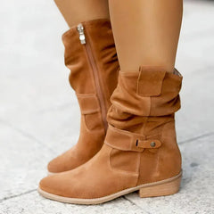 Savannah Slouchy Buckle Ankle Boots in Brown