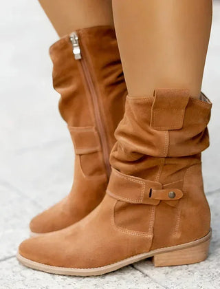 Savannah Slouchy Buckle Ankle Boots in Brown