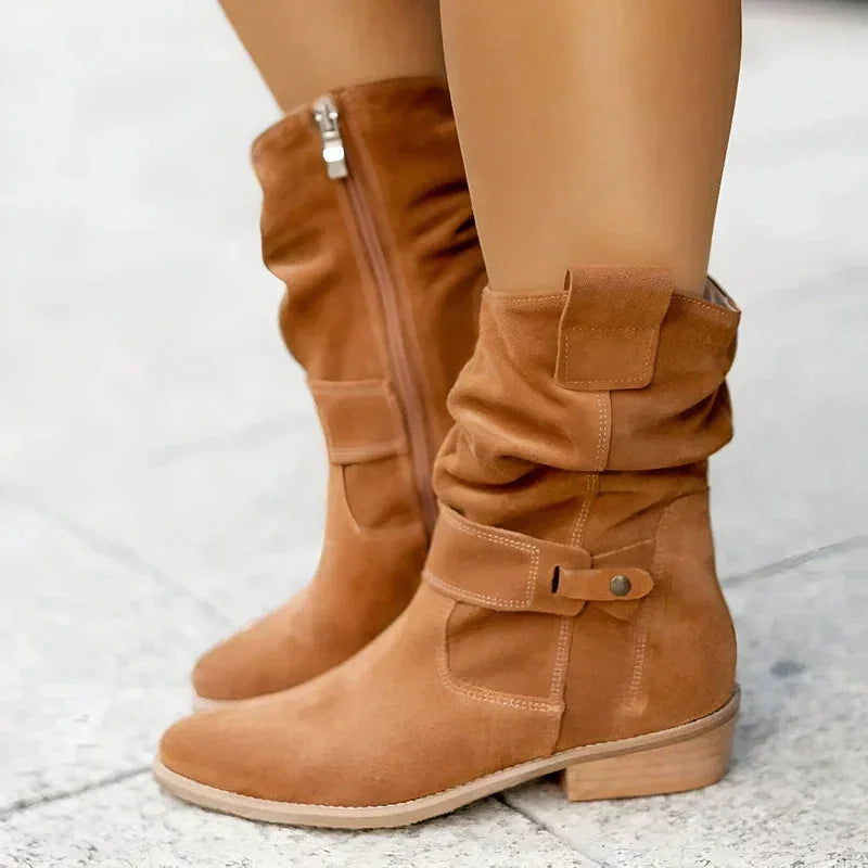 Savannah Slouchy Buckle Ankle Boots in Brown