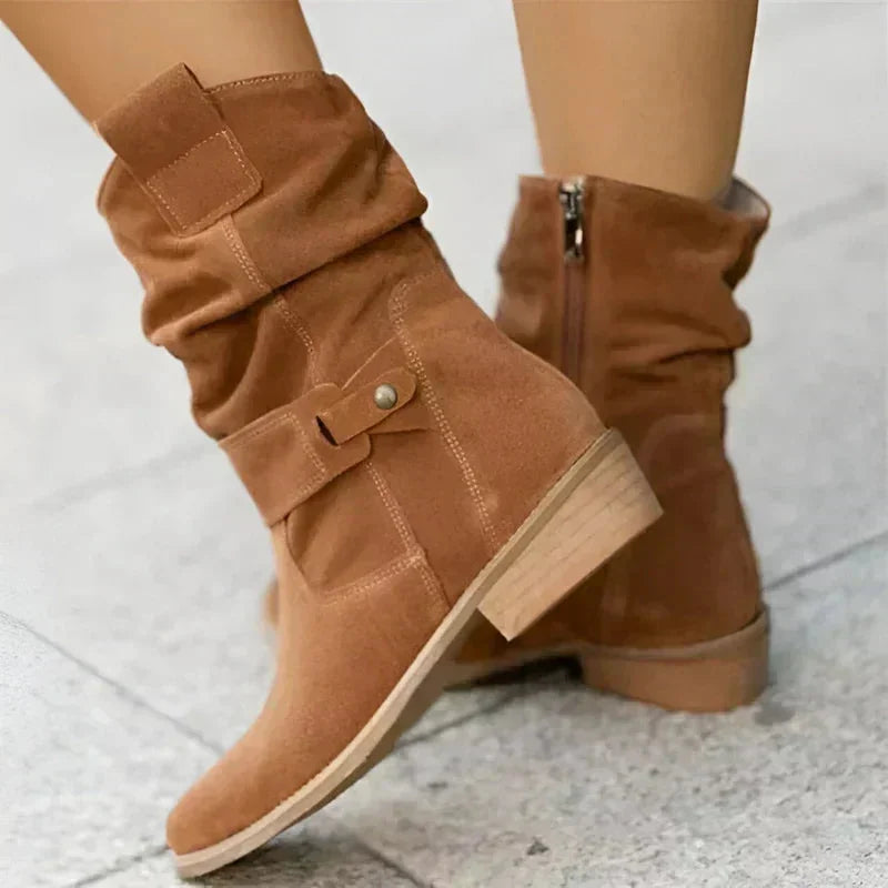 Savannah Slouchy Buckle Ankle Boots in Brown