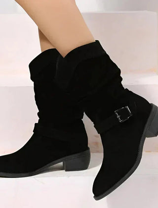 Savannah Slouchy Buckle Ankle Boots in Black