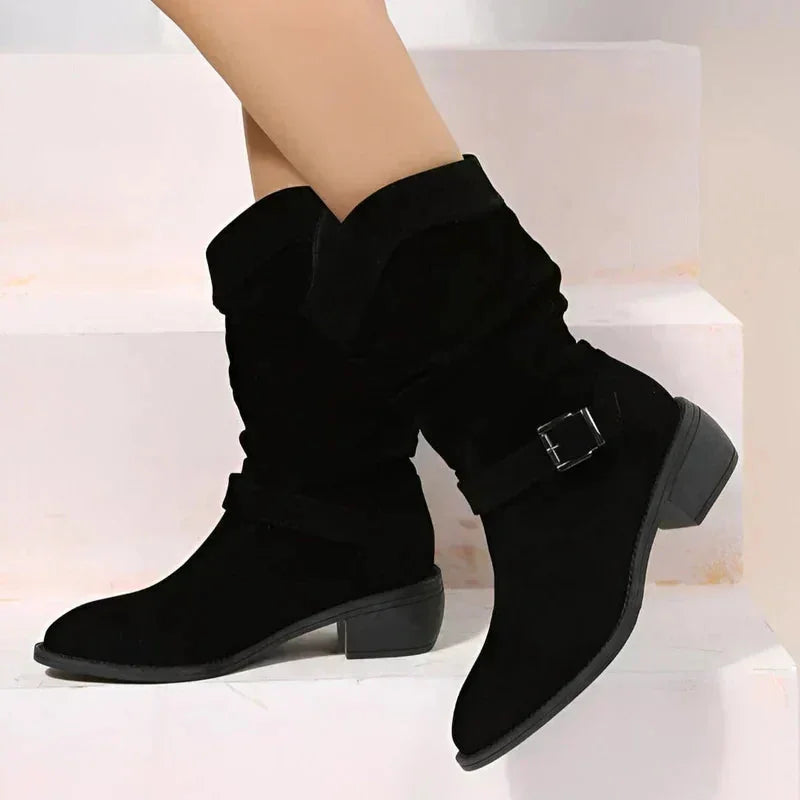 Savannah Slouchy Buckle Ankle Boots in Black